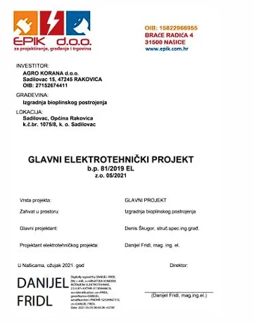 Projektna dokumentacija: Bioplinsko postrojenje Sadilovac